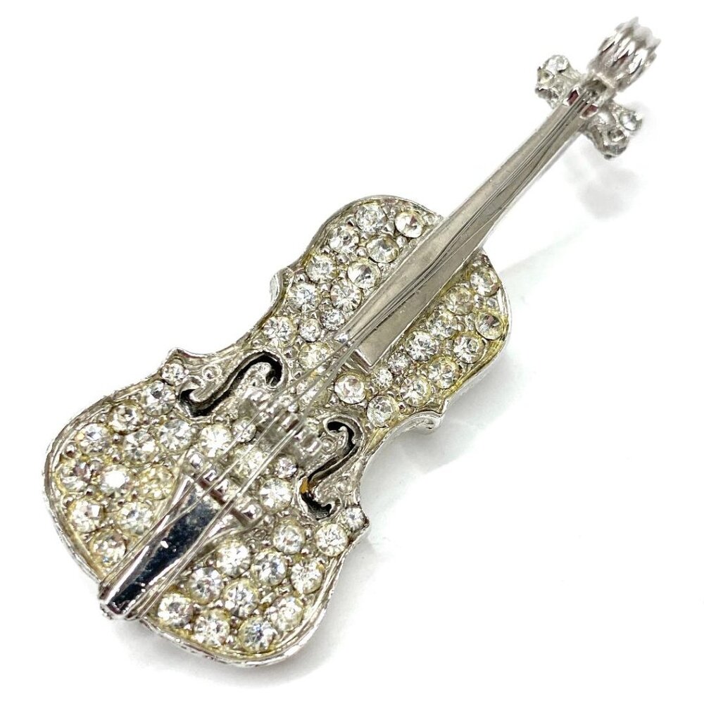 Vintage Rhinestone Violin Brooch